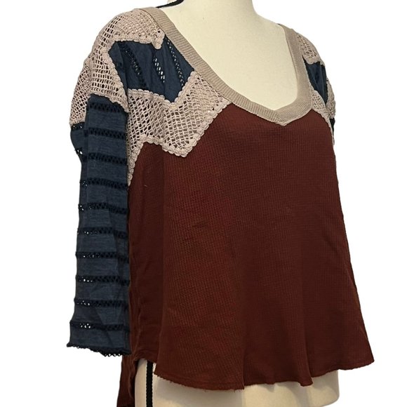 We the Free Waffle Knit Top w/ v-Neck, Quater Sleeve, Multicolor, Size: XS - Picture 3 of 4